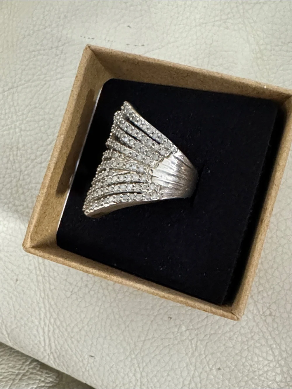 Sterling silver diamond ring Fan Cluster Statement Ring - Women's Jewelry.